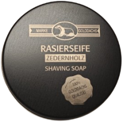 Golddachs Rasierseife Zedernholz in der schwarzen Aludose